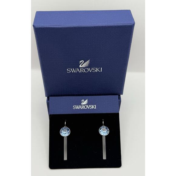 Swarovski Bella Mini Earrings Light Sapphire Crystal Drop Rhodium Plated New - Picture 1 of 6